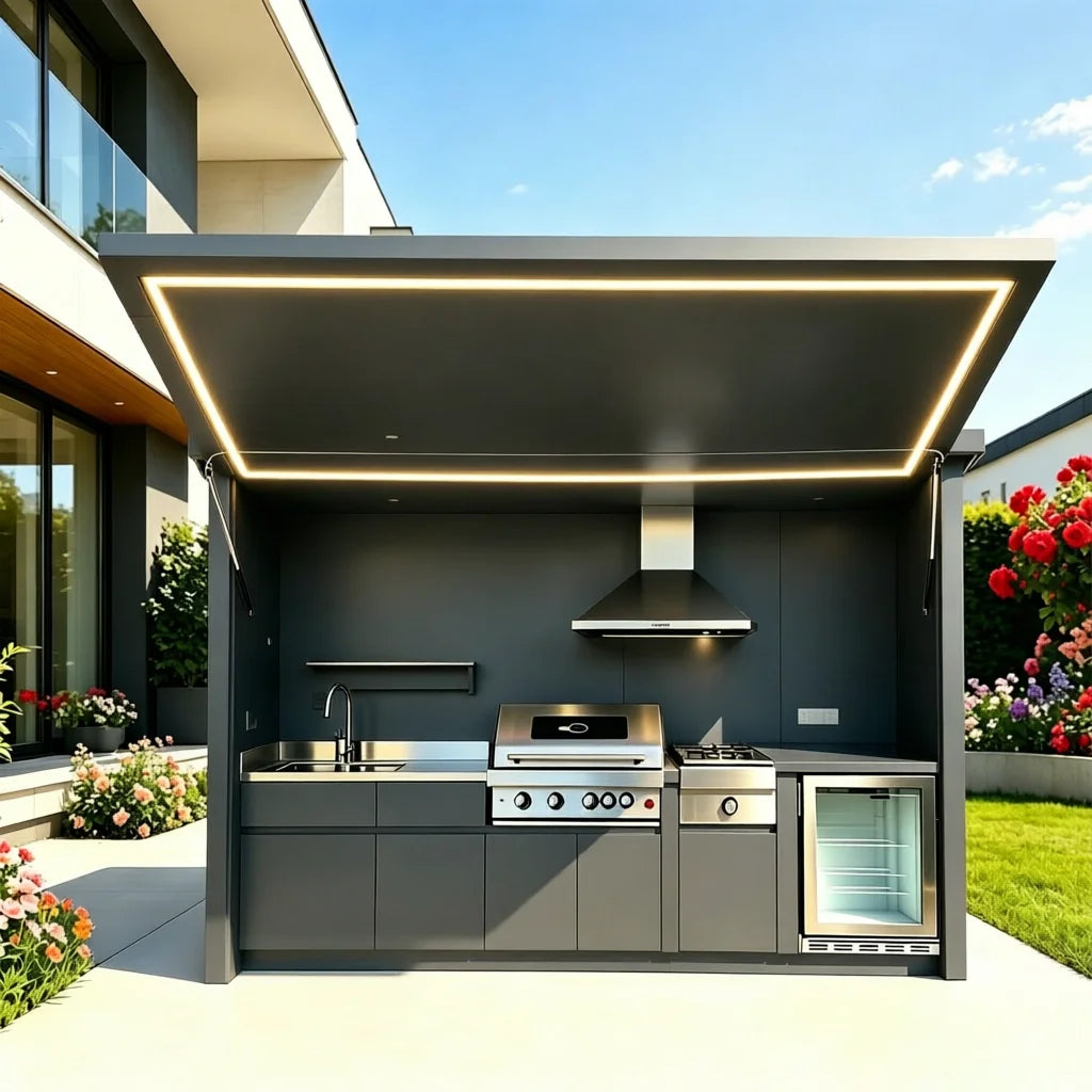 Modular Pre-Assembled Outdoor Kitchen Cabinet, Fully Equipped BBQ Cooking Station for Backyard Family Barbecue & Gatherings