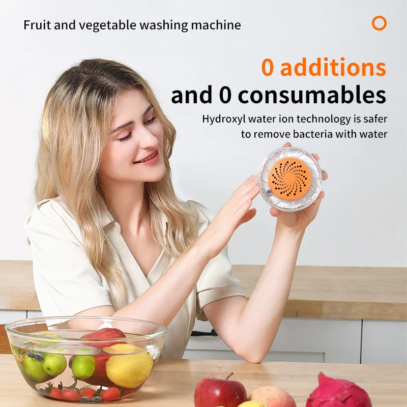 Fruit and Vegetable Washing Machine IPX7 Purifier with Wireless Charging & OH-ion Purification Technology for Vegetables