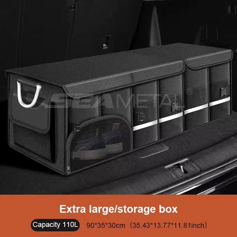 SEAMETAL Ultra-Large Trunk Organizer 72L/110L Foldable Oxford Cloth Portable Storage Box with Waterproof Pouch Fishing/Camping