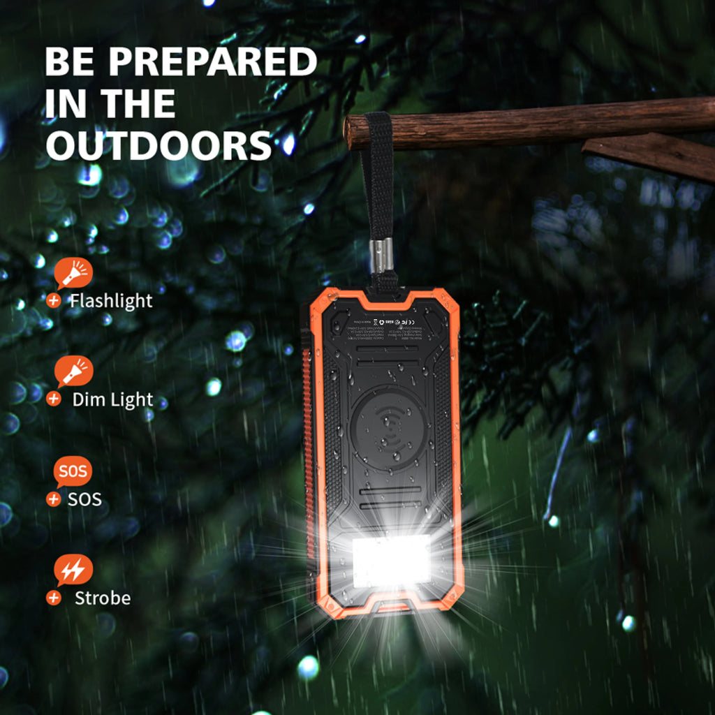 20000mAh Solar Power Bank - Wireless Charging, 2 USB/USB-C, Waterproof LED Light, Outdoor | AlluCanFind