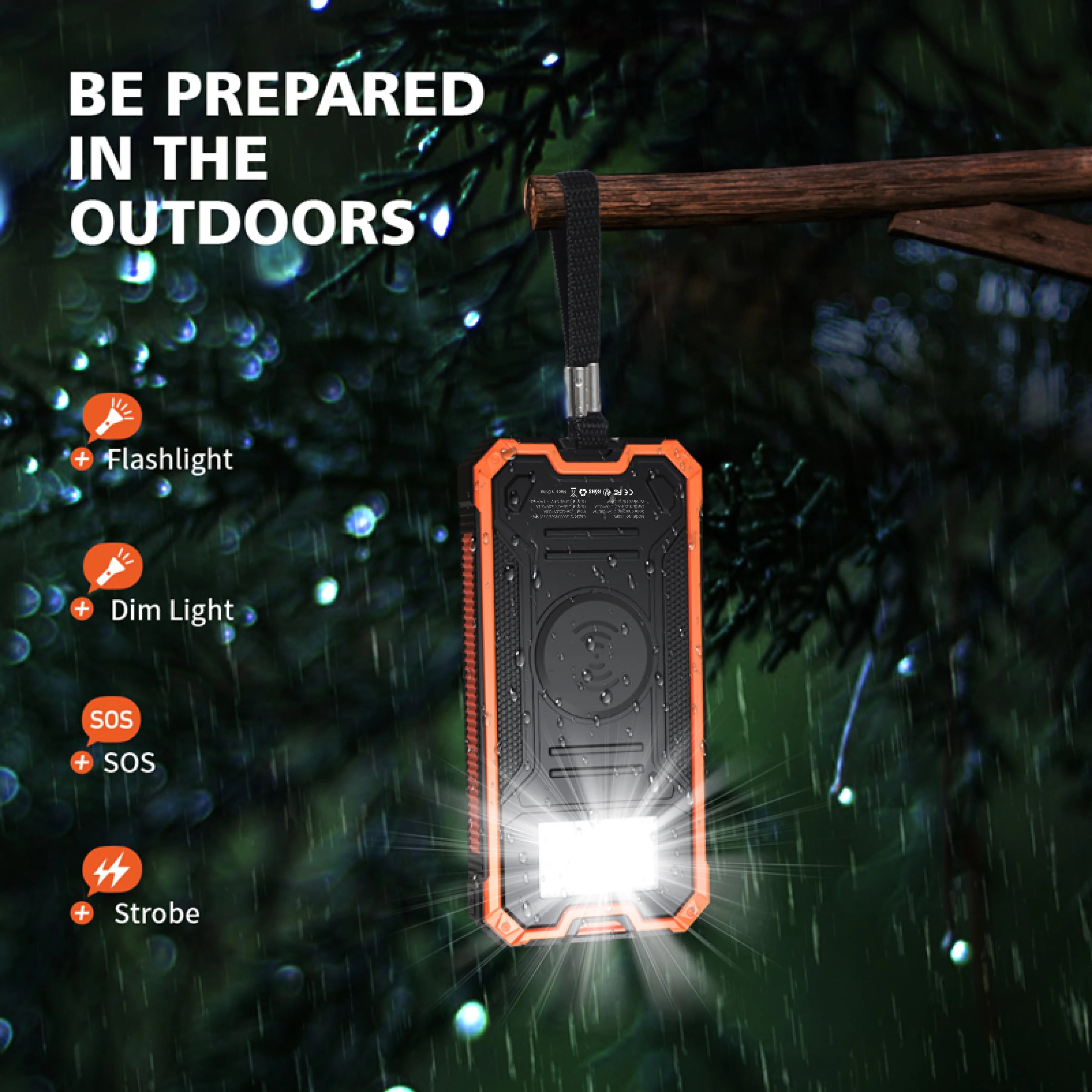 20000mAh Solar Power Bank - Wireless Charging, 2 USB/USB-C, Waterproof LED Light, Outdoor | AlluCanFind