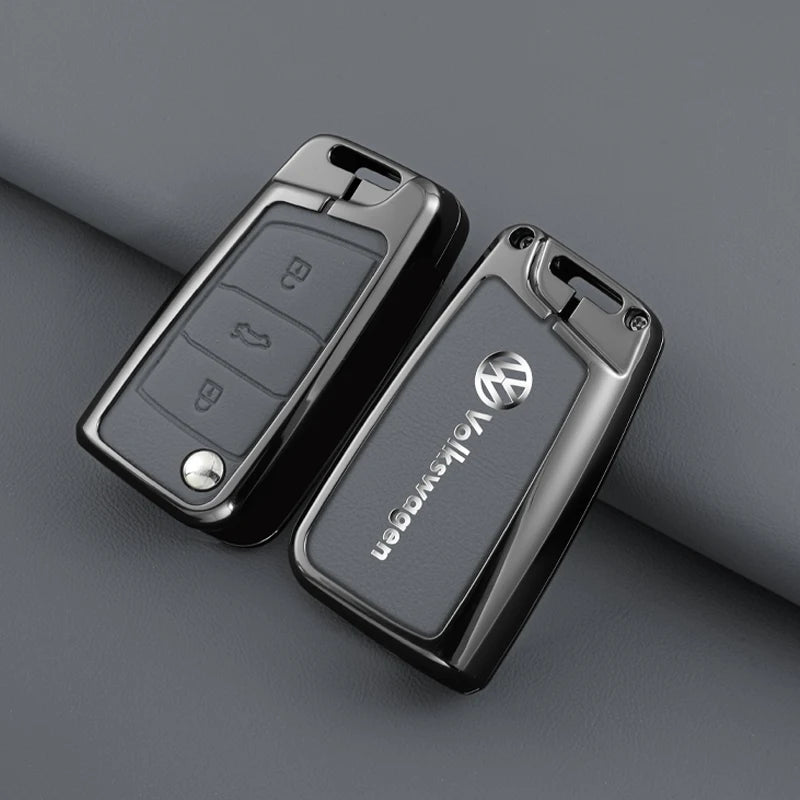 Leather Car Remote Key Case Fob Cover Protector Holder Shell For VW Volkswagen Golf 7 MK7 Tiguan MK2 T-roc T-cross Accessories