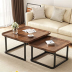 Industrial Coffee Table Set, Stacking Vintage Side End Table, Space Saving, Office Living Room Furniture, 2Pcs