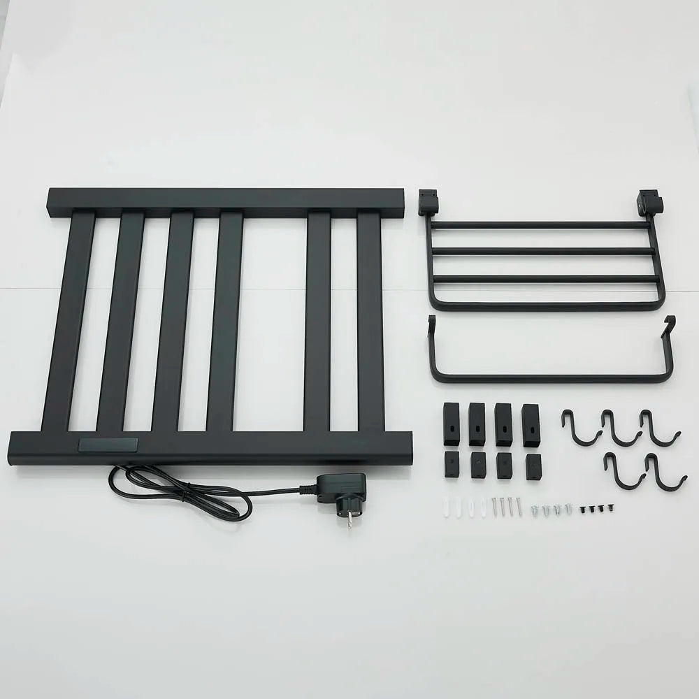 Black Bathroom Electric Heated Towel Rack with Digital Display Touch Thermostatic Dry Towel 304 Stainless Steel Heater