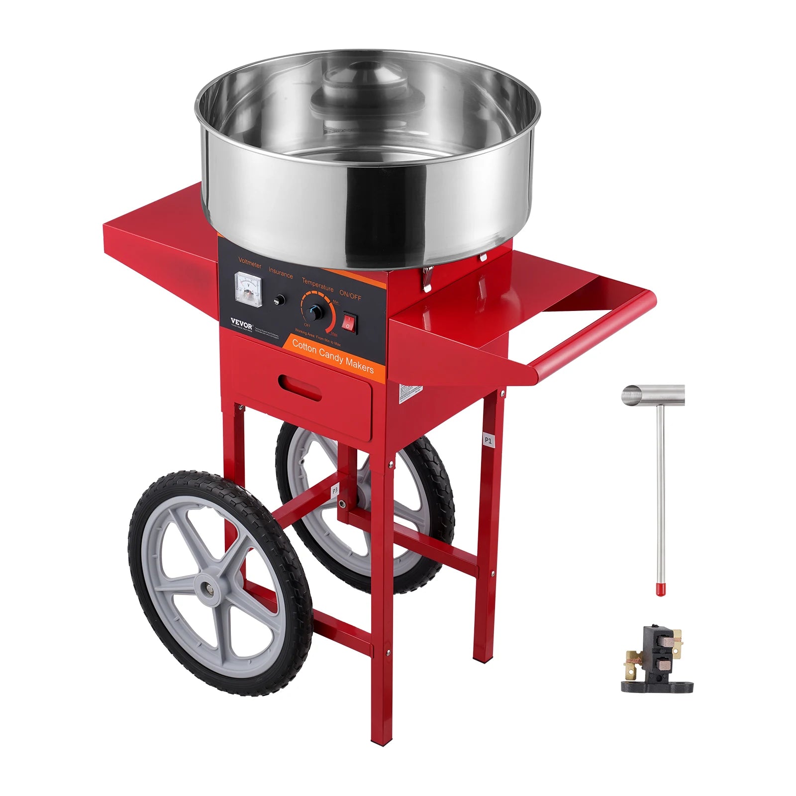 VEVOR Electric Cotton Candy Machine Commercial Floss Maker with Stainless Steel Bowl Sugar Scoop and Drawer for Birthday Party