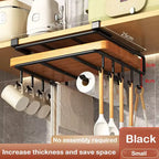 Kitchen Under Cupboard Hanging Organizer Rack with Hooks,Multi-purpose Storage for Cutting Board, Pot Cover,Paper Towel & Rags ﻿
