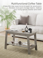 Rustic Farmhouse Wood Coffee Table with Storage Shelf, Rectangular Small Center Side Table for Living Room, Easy Assembly