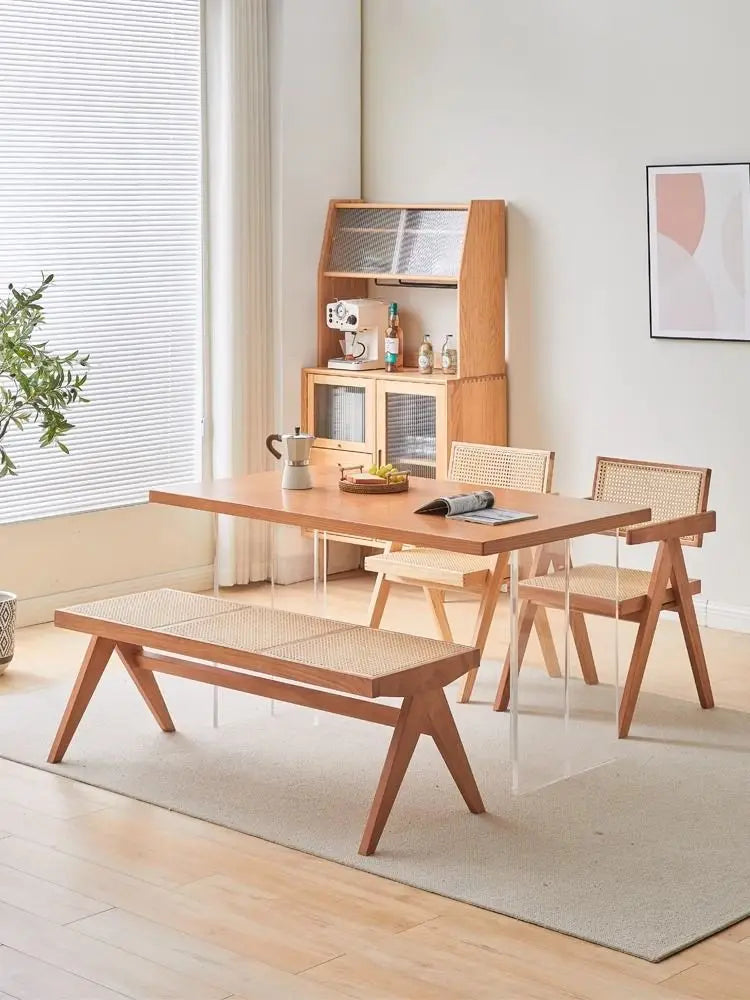 Handmade Rattan Bench with Wabi - Sabi Flair: Solid Wood, Multifunctional for Home & Shoe Storage