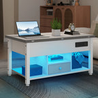 YITAHOME White & Grey 4-in-1 Coffee Table - Adjustable Height, Converts to Dining Table with Storage & LED Lighting