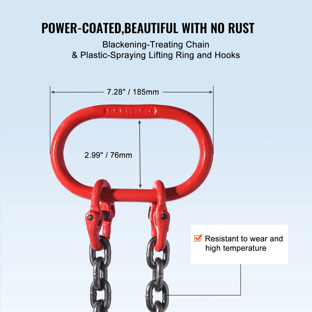 VEVOR 3T Chain Sling 6 ft Heavy Duty Lifting Chains with 2 Leg Grab Hooks G80 for Engine Manual Hoist Lifting Tool