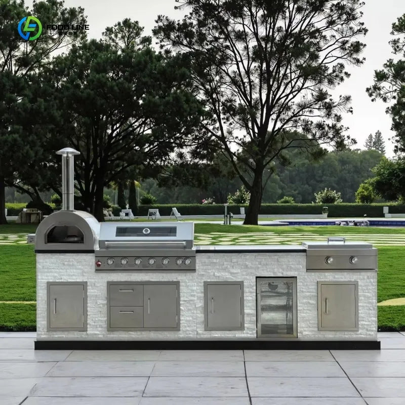 Custom Outdoor Garden Kitchen BBQ Station Cultural Stone Sink Countertop Built-in BBQ Grill For Home Use