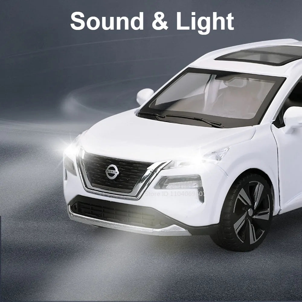 1:32 X-TRAIL Toy Model Cars Alloy Diecast Police Car Pull Back Doors Opened Sound Light Rubber Tires Camping RV Gifts for Boys