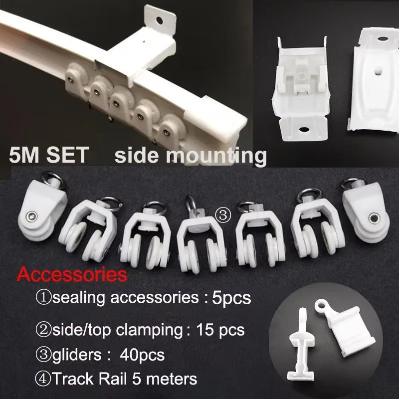 Flexible Ceiling & Wall Mounted Curtain Track Rail Bendable Plastic Steel Design for Bay Windows/Balcony 1-10M White Noise-Free