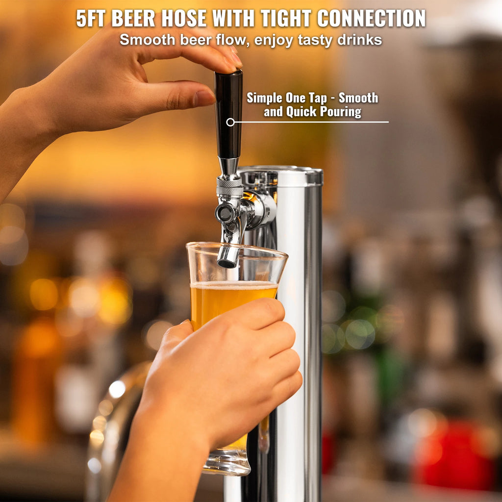VEVOR Kegerator Tower Kit Single Tap Beer Conversion Kit Stainless Steel Keg Beer Tower Dispenser Dual Gauge W21.8 Regulator