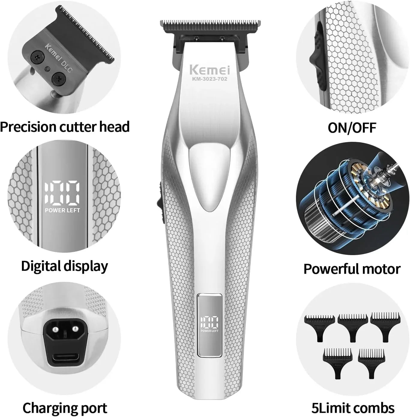 Kemei Barber Professional Hair Clipper and Hair Trimmer Combo Electric Men Zero Gapped Trimmer Fade Finish Hair Cutting Machine