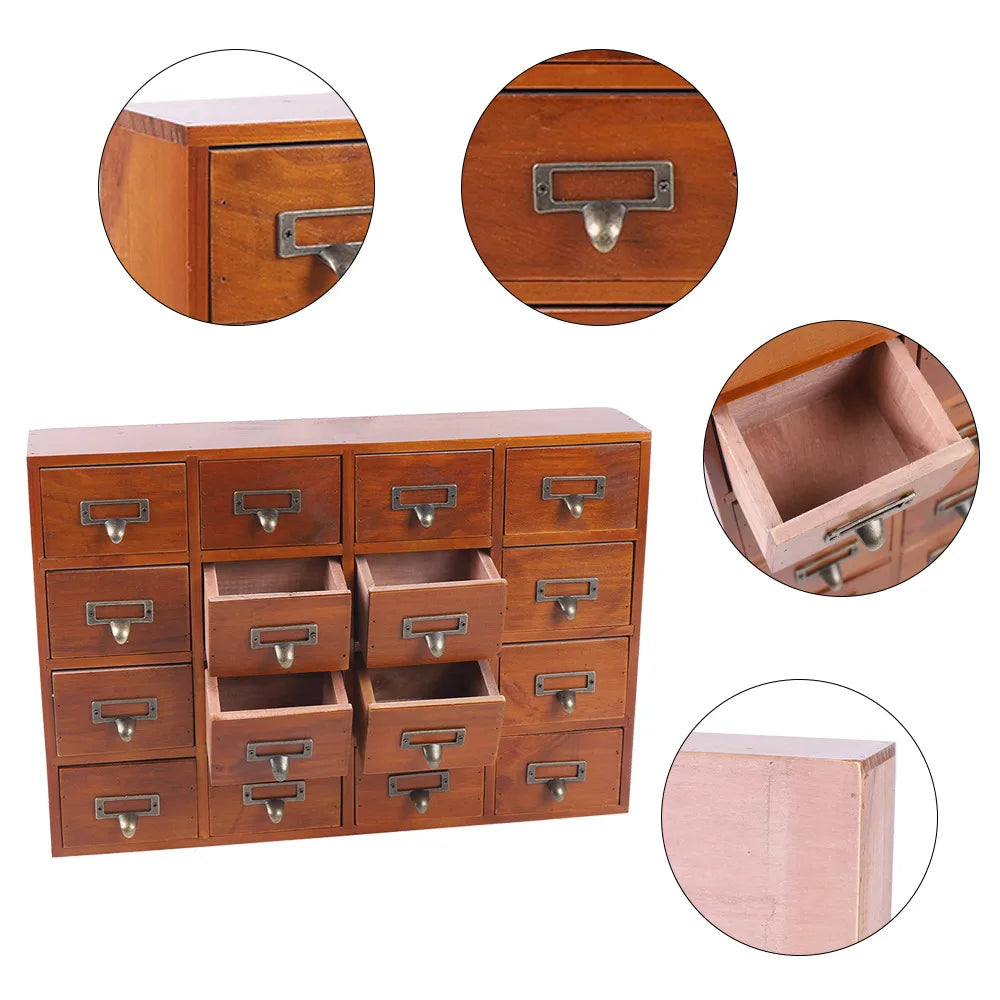 Bymaocar Multifunctional Wooden Storage Box with 16 Drawers Home Rustic Organization Furniture Traditional Apothecary Cabinet