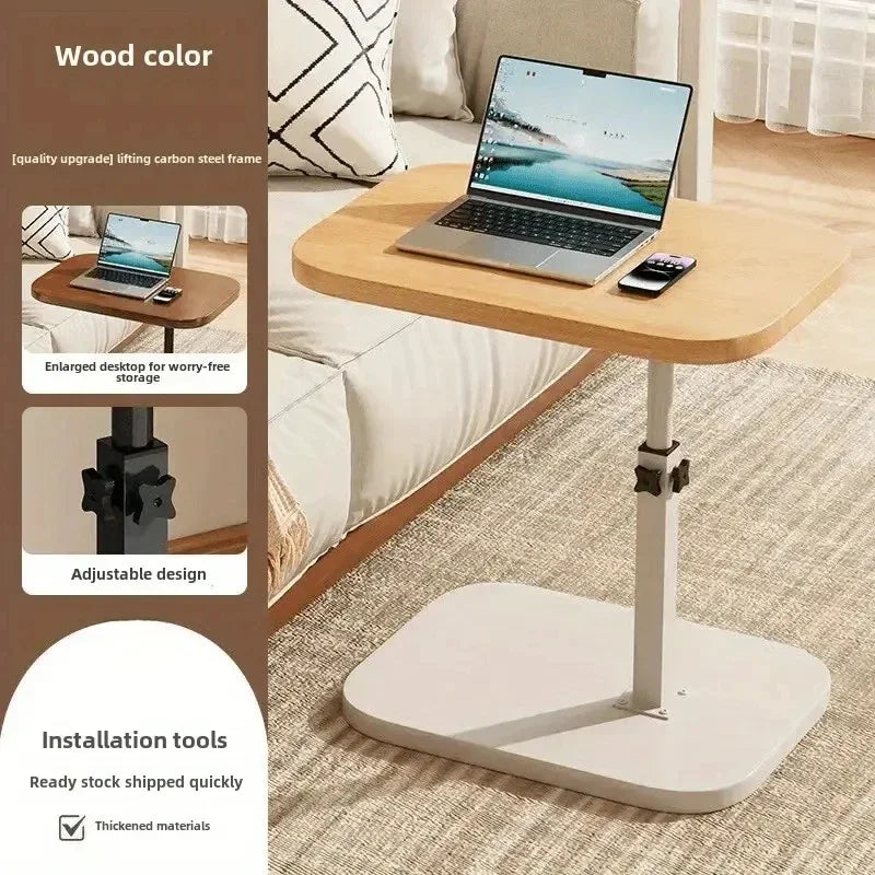 Luxury Adjustable Height Sofa Side Table Portable C-Shape Coffee Table with Cork Finish for RV Home Office Living Room Bedroom