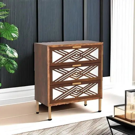 3-Drawer Accent Dresser with Mirror Fronts, Modern Farmhouse Accent Chest Clean-Lined Silhouette