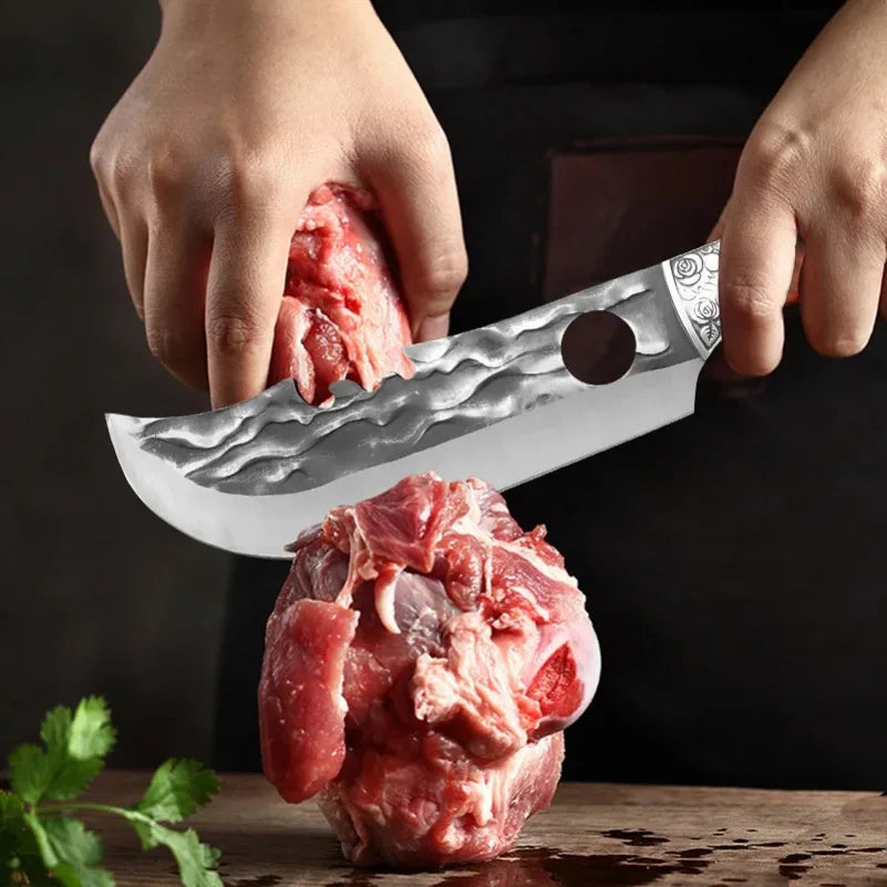 Kitchen Chef Utility Knive Stainless Steel Forged Slaughter Knife Chop Bone Vegetables Butcher Knife Cleaver Knife with Cover