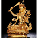 8.5" Antique Handpainted bronze gilt Manjushri Buddha statue Bodhisattva Tara