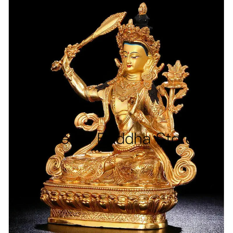 8.5" Antique Handpainted bronze gilt Manjushri Buddha statue Bodhisattva Tara