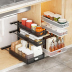 Large Beneath Counter Shelf System For Kitchen Bathroom Storage Space With Slide Out Design And Sturdy Support KXRE