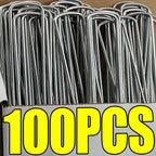 100/10pcs U-shaped Garden Stakes Heavy-duty Galvanized Steel Fence Tubing Staples Landscape Spikes for Lawns Barrier Ground Nail