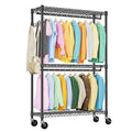 3 Tier Heavy Duty Rolling Garment Ra Wire Clothes Ra For Hanging Clothes, Metal Freestanding Closet Wardrobe With Double Rods