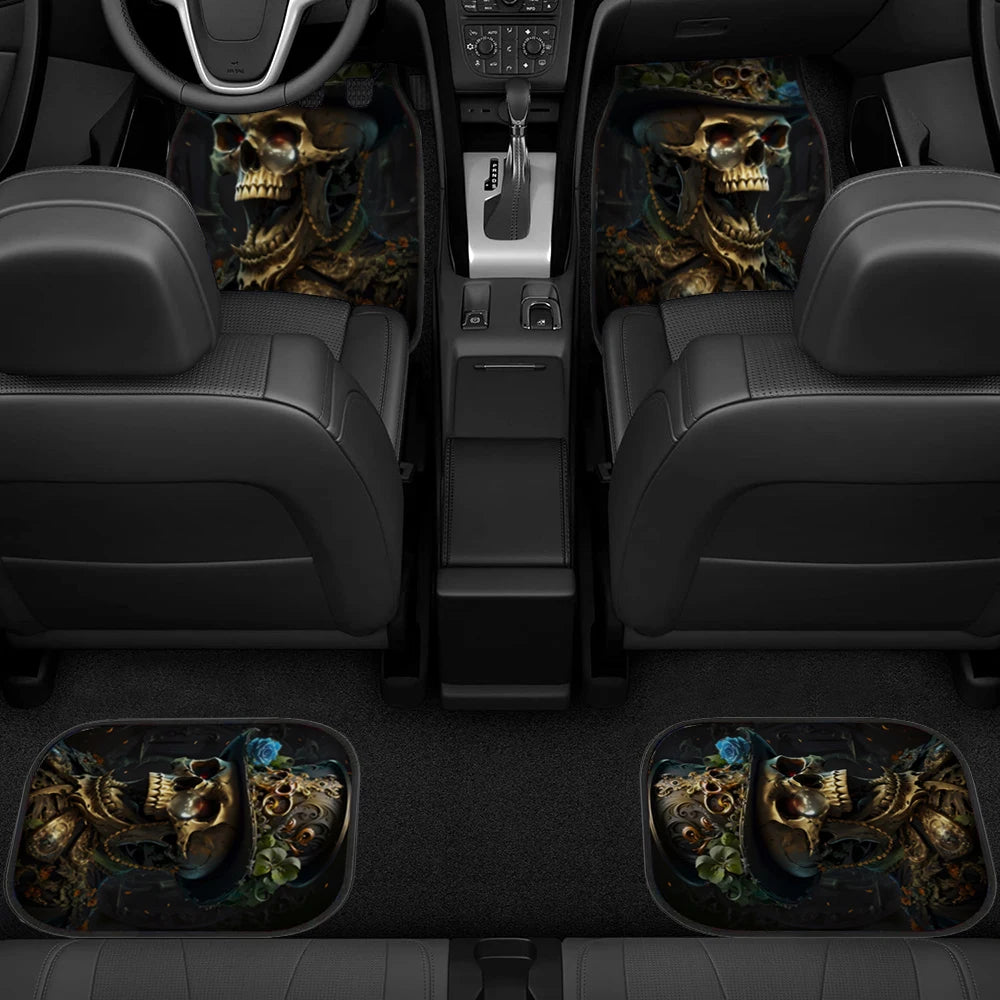 2/4PCS Gentleman Skull Pattern Car Floor Mats Water-absorbent Anti-slip Anti-fouling Mats for Car Front and Back Seat Carpets