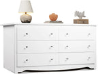 Wood White Dresser with 6 Drawer, Wide Chest of Drawers for Bedroom, Long Nightstand with Drawers