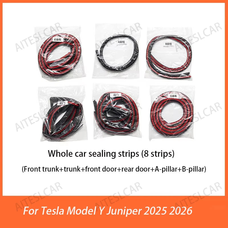 Door Seal Soundproof Kit For  Tesla Model 3 Y  2017-2025 Rubber Weather Draft Seal Strip Wind Noise Kit Front Trunk Cover Strip