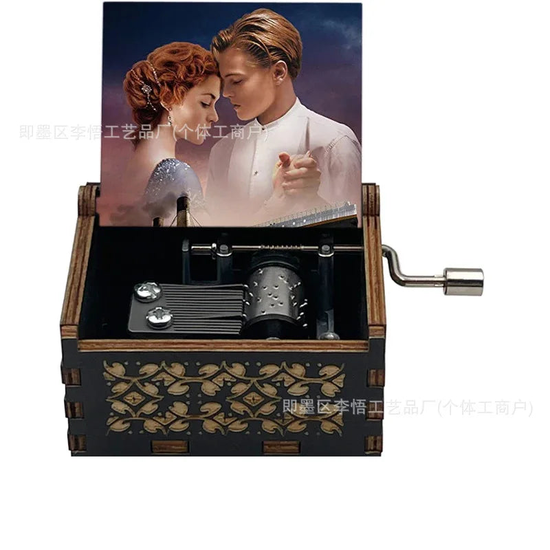 My heart is forever hand-cranked wooden music box, retro UV color printing mini wooden music box gift to my wife
