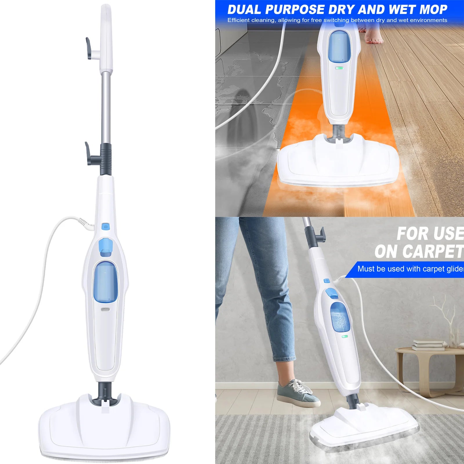 12 IN 1 Electric Steam Mop with 120 Degree Rotatable Head for Floor Cleaning,5000W Steam Cleaner 400ML Water Tank Handheld Mop