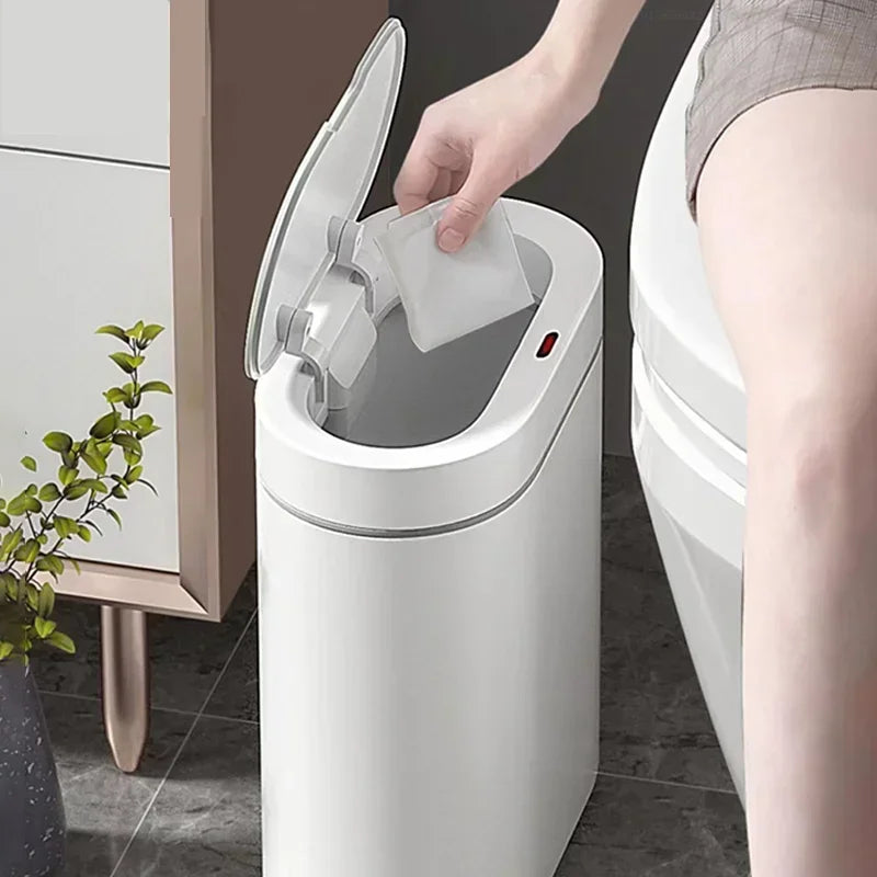 Smart Sensor Trash Can Electronic Automatic Household Bathroom Toilet Waterproof Narrow Seam Storage Bucket Smart Home Trash Bin