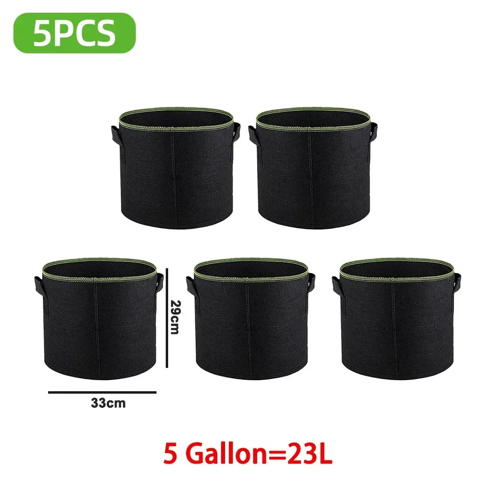 5Pcs 3/4/5/7/10 Gallon Felt Grow Bags Gardening Fabric Grow Pot Vegetable Strawberry Growing Planter Garden Potato Planting Pots