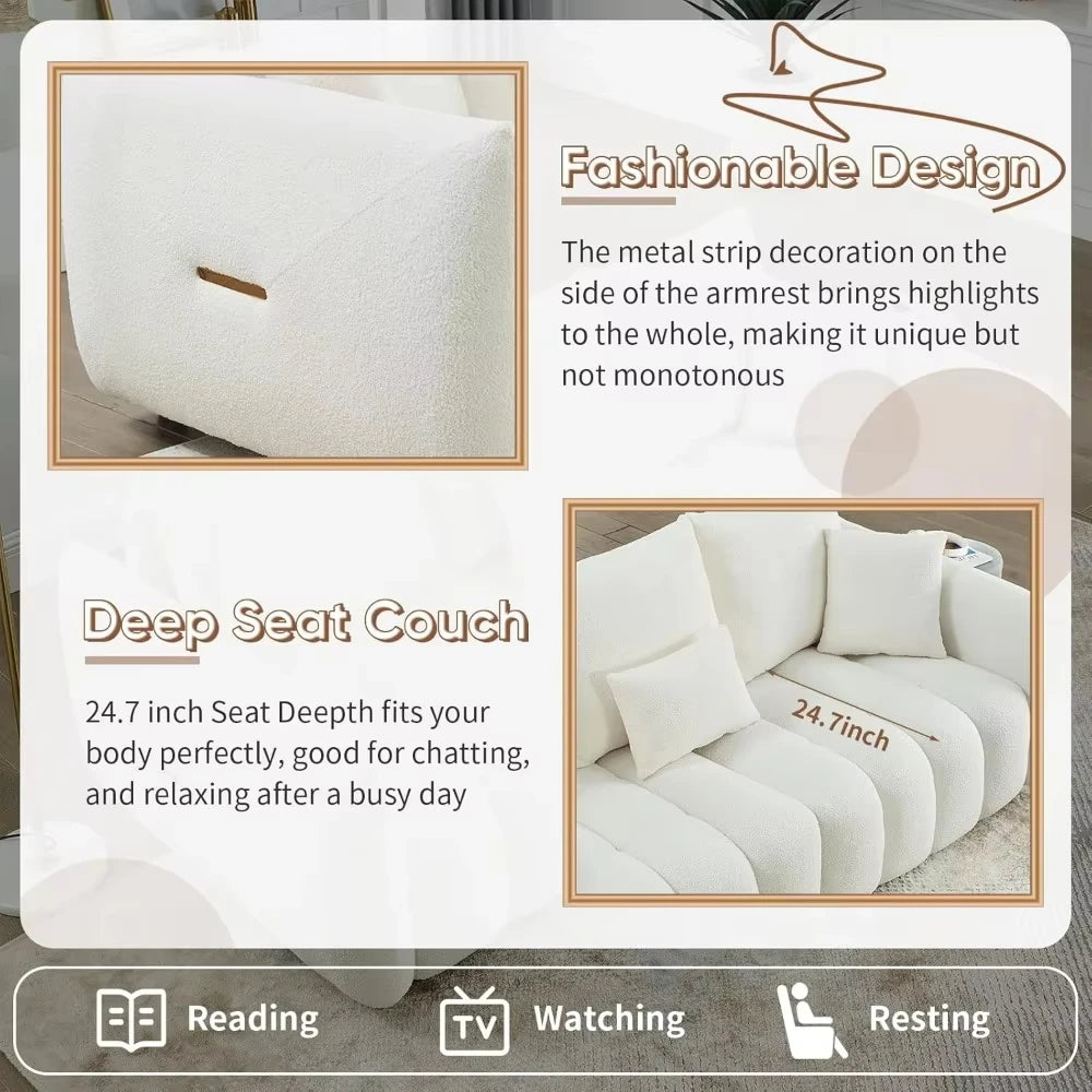 82" Modern Sofa Couch, Comfy Deep Seat Teddy Cloud Sofa, Upholstered 3-Seater Boucle Couch, Oversized Loveseat Living Room Sofas