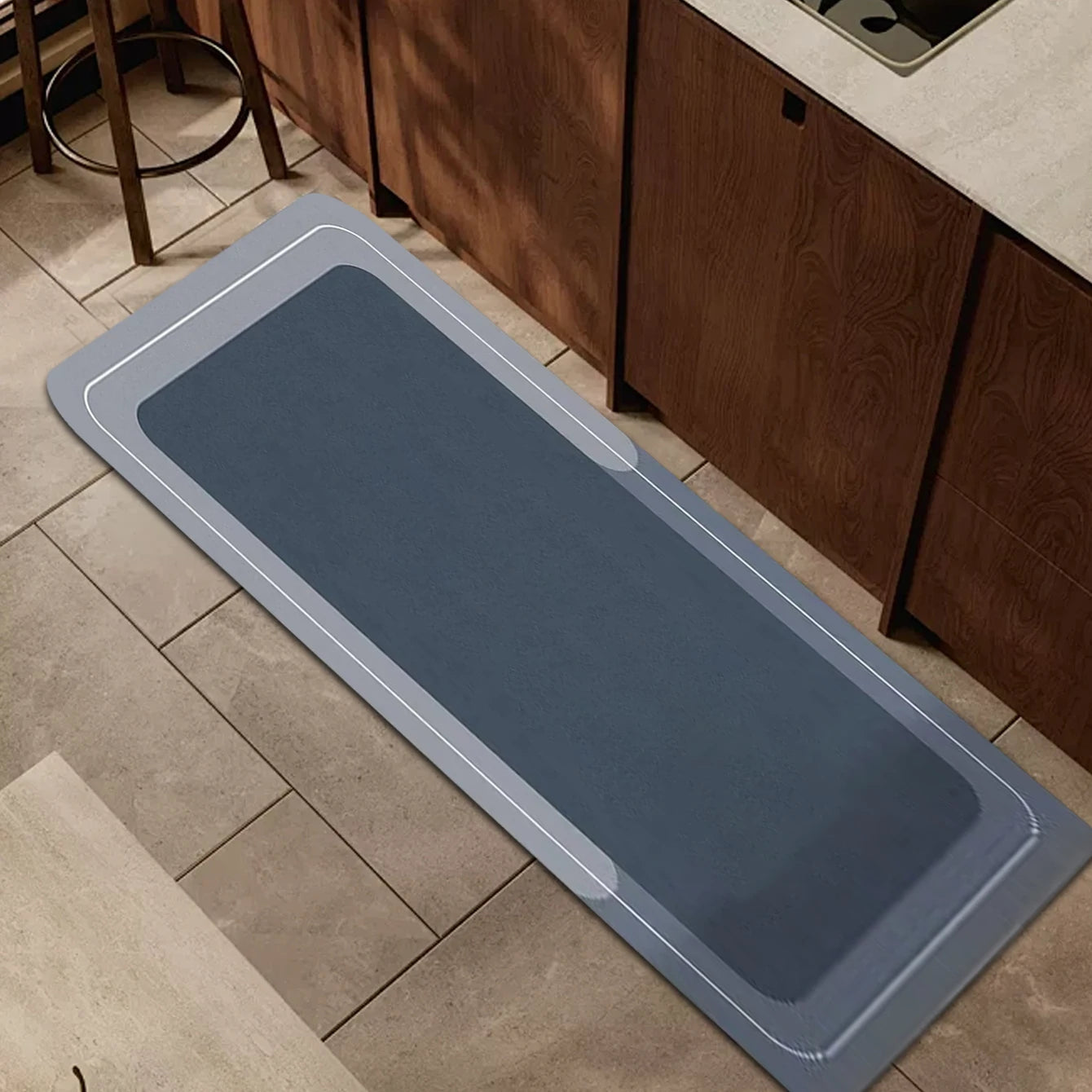 100x200cm Blue Grey Diatomaceous Earth Kitchen Floor Mat - Cuttable, Dirt/Slip Resistant | AlluCanFind