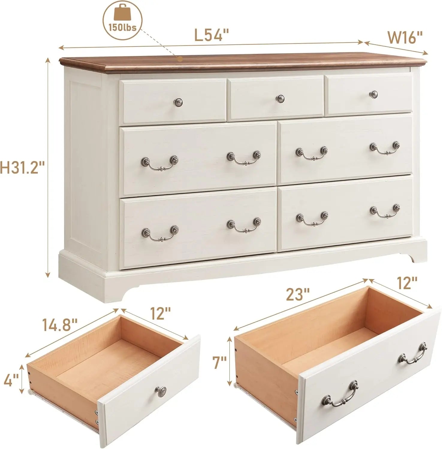 T4TREAM 7 Drawers Dresser Chests for Bedroom, Wood Vintage Chests of Drawers, Rustic Dressers Chset Organizer for Bedroom,
