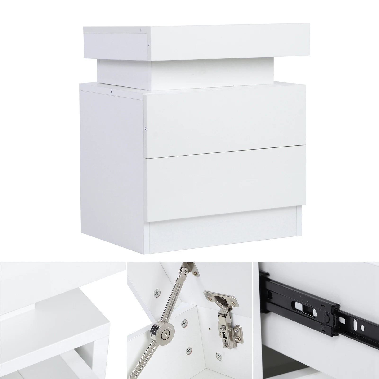 Modern Minimalist Bedroom LED Nightstand With Storage Unit With 2 Drawers Suitable For Bedroom/Living Room/Entryway