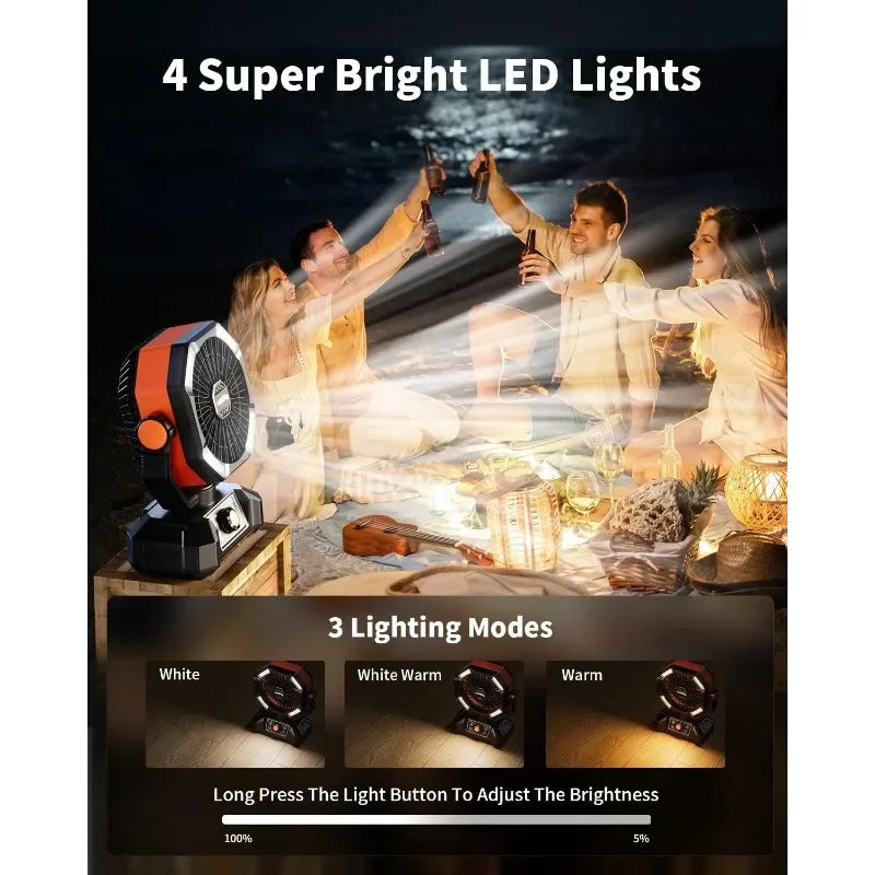 Camping Fan with  , Battery Operated with 4 LED Lantern, 8 Speeds Desk with Remote