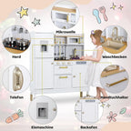 Children's Wooden Kitchen Toy for Children Play Kitchen with Simulated Light and Sound Effects, Doll Kitchen with Accessories
