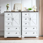 White Dresser for Bedroom, 5 Drawers Farmhouse Wood Dresser with Double Storage Cabinet, 48 Inches Tall Chest of Drawers for Be