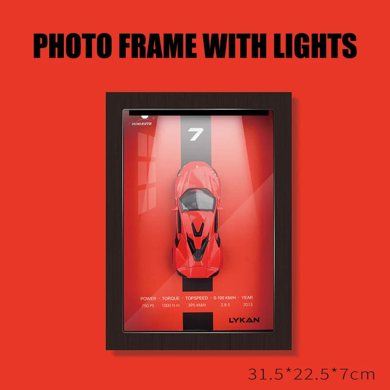 1:32 photo frame version alloy metal sports car model 3D hanging picture frame Interior decorations ornaments With Light Display