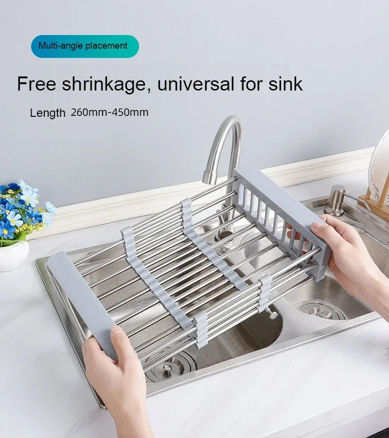 Kitchen Stainless Steel Sink Drain Rack 304 Dish Drying Rack Dish Insert Storage Organizer Fruit Vegetable Drainer Basket