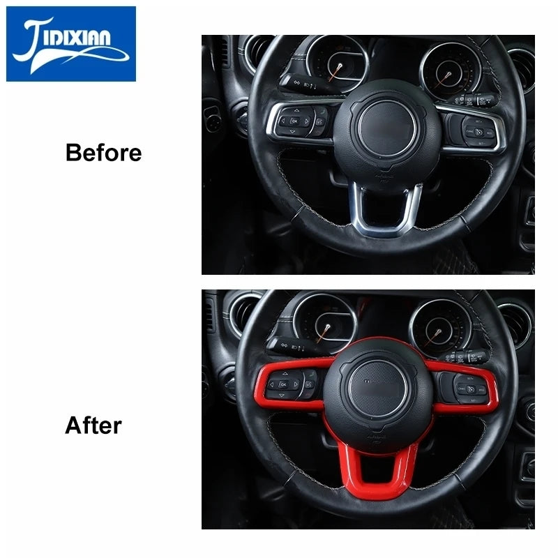 JIDIXIAN fit for Jeep Wrangler JL for Gladiator JT 2018 2019 2020 2021 2022 2023 2024 Car Steering Wheel Decoration Panel Cover