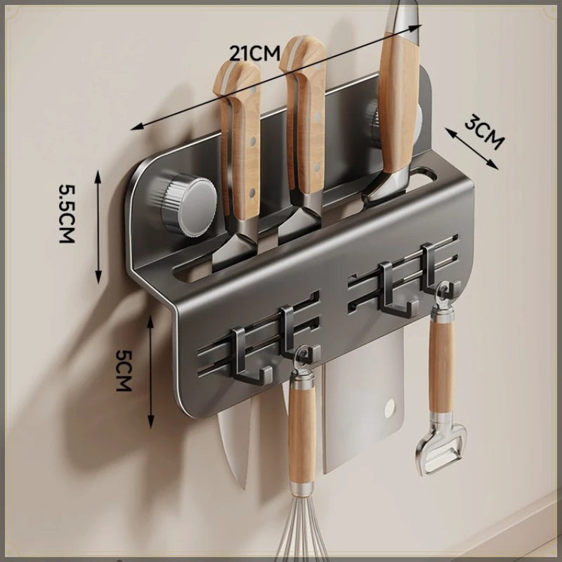 Suction Cup Kitchen Knife Rack Carbon Steel Wall Mount Punch Free Multifunctional Kitchen Rack Traceless Utensil Storage Rack