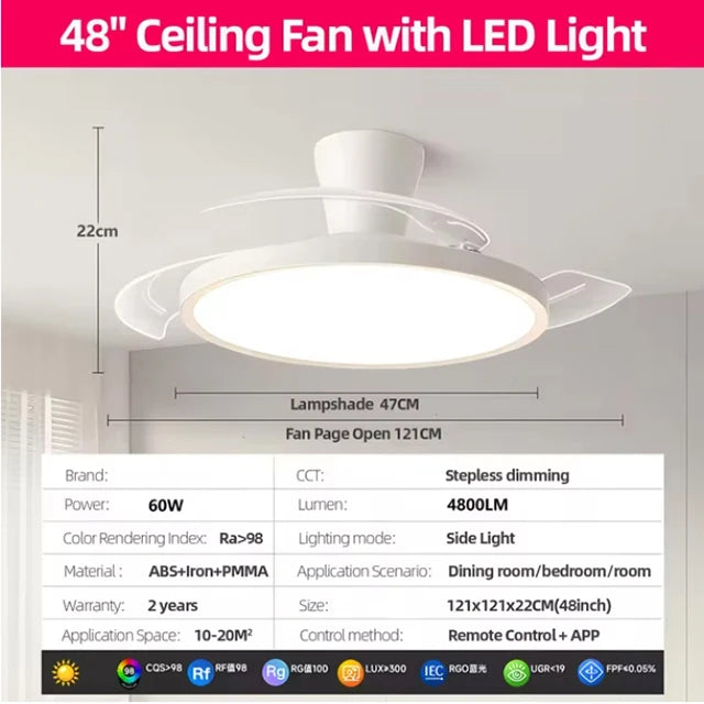 Intelligent Invisible Ceiling Fan Lamps Bedroom Study Living Room Ligh