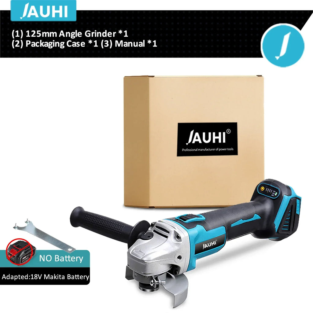 JAUHI 125mm Brushless Angle Grinder 4 Gears Cordless Grinding Machine Cutting Woodworking Power Tools For Makita 18V Battery