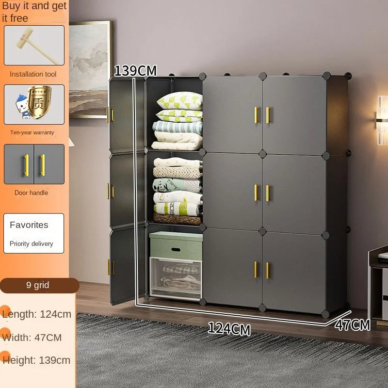 New Simple Wardrobe Clothes Assembly Plastic Collapsible Sturdy Dustproof Cabinets Dressers Cube Storage Locke Closet Furniture