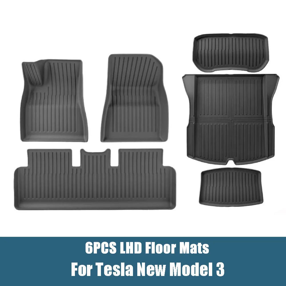 Floor Mats For Tesla Model 3 Highland 2025 All Weather Front Rear Cargo Liner Mat, Waterproof Anti-Slip Mats Accessories